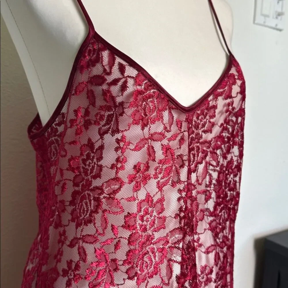 Vintage 90s Alexandria Nicole Lace Babydoll Lingerie Chemise Size Medium Red